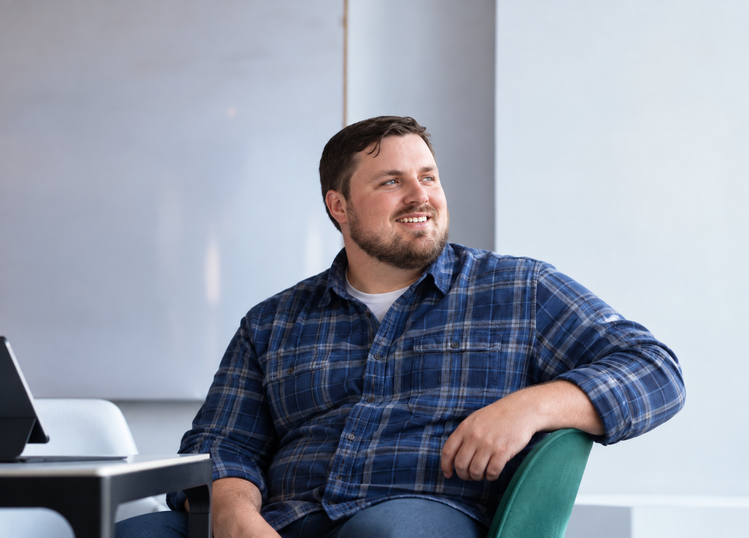 Keenan Crowley seated in a counseling office
